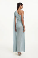 Kaylee Elegant Flowy One Shoulder Sequin Embroidered Ruched Mesh Maxi Dress