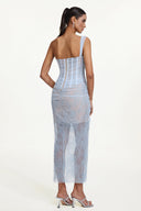 Ninon Corset Strapless Fish Bones Netting Maxi Dress