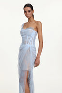 Ninon Corset Strapless Fish Bones Netting Maxi Dress