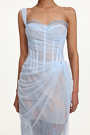 Ninon Corset Strapless Fish Bones Netting Maxi Dress
