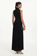 Vincy Chic Contour Halter Metal Ring High Slit Maxi Dress