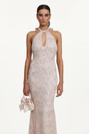 Saslim Chic Contour Halter Cut Out Sequin Maxi Dress