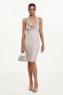 Pablo Chic Contour Halter Cowl Neck Sequin Midi Dress