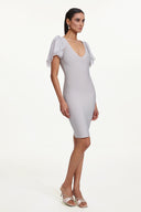 Winiva Classic Contour V Neck Short Sleeve Bandage Midi Dress
