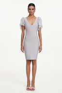 Winiva Classic Contour V Neck Short Sleeve Bandage Midi Dress