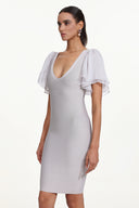 Winiva Classic Contour V Neck Short Sleeve Bandage Midi Dress