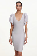 Winiva Classic Contour V Neck Short Sleeve Bandage Midi Dress