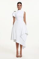 Weren Elegant Contour High Neck Asymmetric Maxi Dress