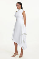 Weren Elegant Contour High Neck Asymmetric Maxi Dress