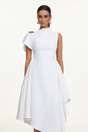 Weren Elegant Contour High Neck Asymmetric Maxi Dress