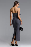 Yalia Chic Contour Strapless Bow Bandage Maxi Dress