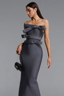 Yalia Chic Contour Strapless Bow Bandage Maxi Dress