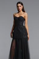 Margo Chic Contour Strapless Jacquard Floral Tulle Maxi Dress