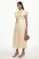 Mafalda Resort Flowy Short Sleeve Ruffle Woven Top and Skirt Set