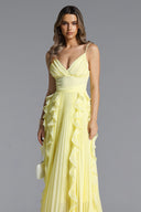 Viky Elegant Flowy Sleeveless Pleated Ruffle Maxi Dress