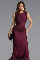 Wenesa Classic Tailored Sleeveless Fringe Bandage Maxi Dress