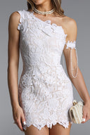 Spola Romantic Tailored One Shoulder Pearl Chain Lace Mini Dress