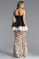 Johanne Elegant Contour Strapless Ruffle Contrast Maxi Dress
