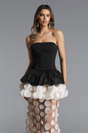 Johanne Elegant Contour Strapless Ruffle Contrast Maxi Dress