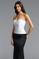 Diona Elegant Contour Strapless Pleated Contrast Satin Maxi Dress