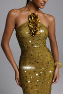 Liza Elegant Contour Halter Floral Sequin Maxi Dress
