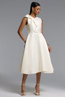 Fallon Elegant Tailored Sleeveless Bow Detailed Woven Maxi Dress