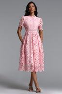 Valema Resort Flowy Short Sleeve Floral Lace Midi Dress