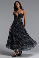 Loka Resort Flowy Sleeveless Cut Out Pleated Polka Dot Woven Maxi Dress