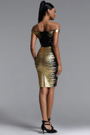 Racy Chic Contour Off Shoulder Metallic Bandage Mini Dress