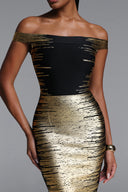 Racy Chic Contour Off Shoulder Metallic Bandage Mini Dress