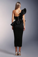 Luysa One Shoulder Asymmetry Black Midi Set
