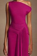 Paulina Oblique Shoulder Sleeveless Folds RosePink Midi Dress