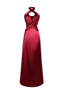 Halle Halterneck Pleat Satin Maxi Dress