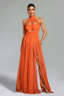 Rivka Halterneck Twist Mesh Maxi Dress