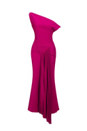 Paulina Oblique Shoulder Sleeveless Folds RosePink Midi Dress