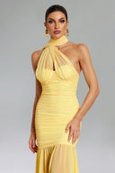 Ulasa Sleeveless Ruched Mesh Maxi Dress