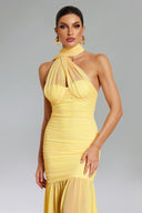 Ulasa Sleeveless Ruched Mesh Maxi Dress