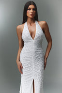 Zilpah V-Neck Sleeveless Pearl Slit Maxi Dress