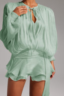 Dekia Long Sleeves Hollow Out Flounce Mini Dress