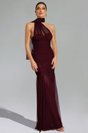 Ulasa Sleeveless Ruched Mesh Red Maxi Dress