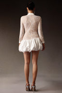Theodora Long Sleeveless Embroidery Lace Sequin Puff Mini Dress