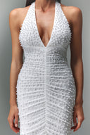 Zilpah V-Neck Sleeveless Pearl Slit Maxi Dress