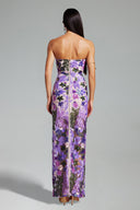 Eugenia Flr Sequins Strapless Mesh Dress - Purple