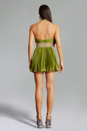 Jozie Cross Halter Sequins Cut Out Mini Dress - Green