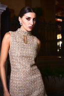 Jillian Diamond Mid-Neck Sleeveless Tweed Mini Dress