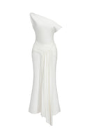 Paulina Oblique Shoulder Sleeveless Folds Midi Dress
