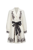 Sarah Long Sleeve Floral Printed Bowknot Shirt Mini Dress
