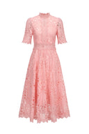 Lzada Short Sleeves Lace Hollow Out Midi Dress