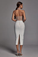 Cornelia Pearl Halter Bandage Dress - Beige - Bellabarnett