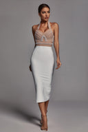 Cornelia Pearl Halter Bandage Dress - Beige - Bellabarnett